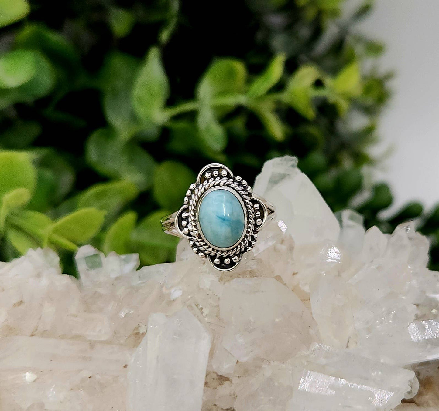 Larimar Semi-Precious Gemstone Sterling Silver (925)--Ring Size 8
