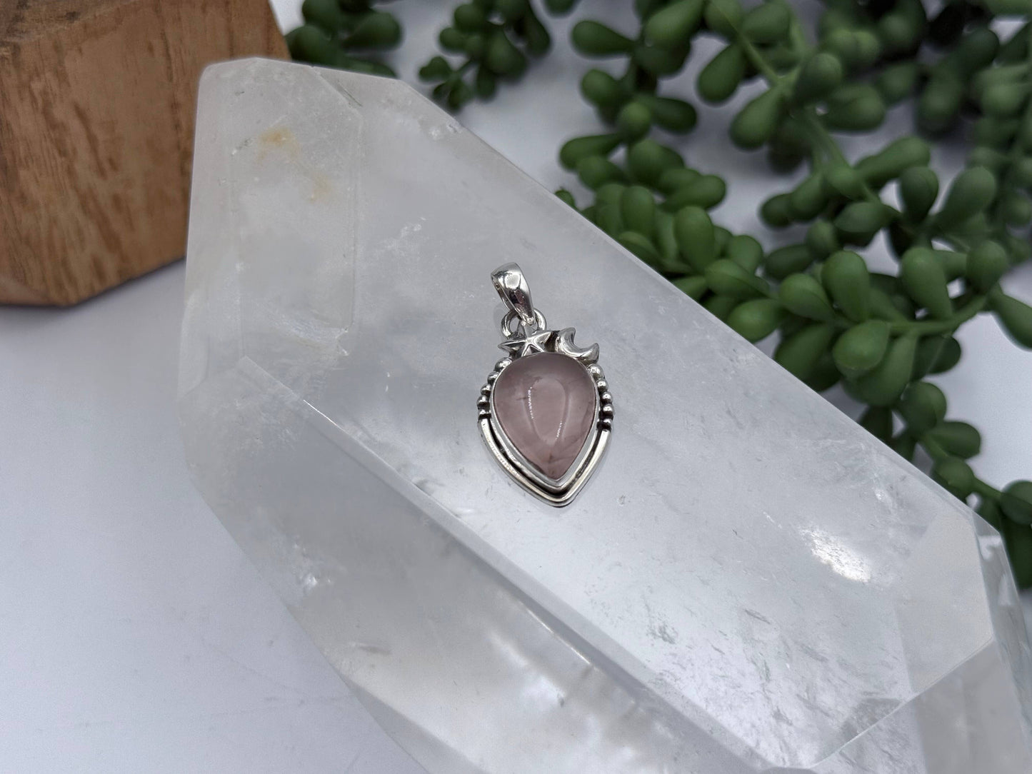 Rose Quartz Tear Drop Cabochon Pendant Sterling Silver/925