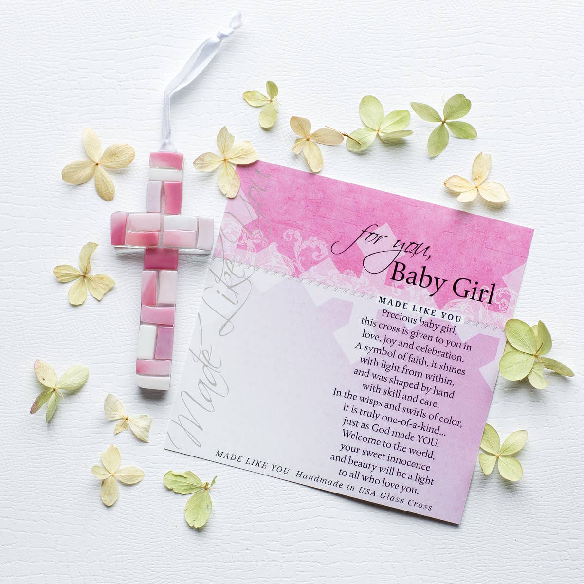 New Baby Girl Mosaic Glass Cross