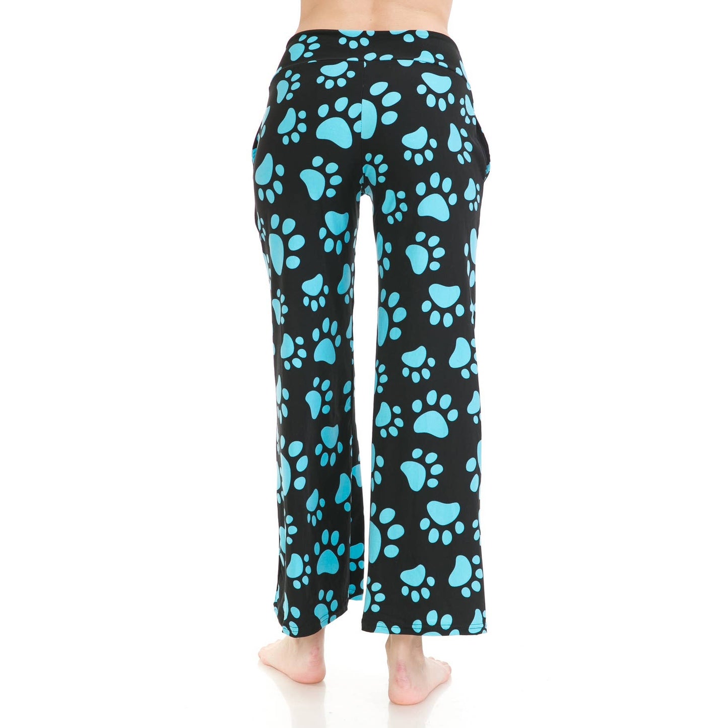 Buttery Soft Print Pajama Pants with Drawstring: Turquoise Paw Print