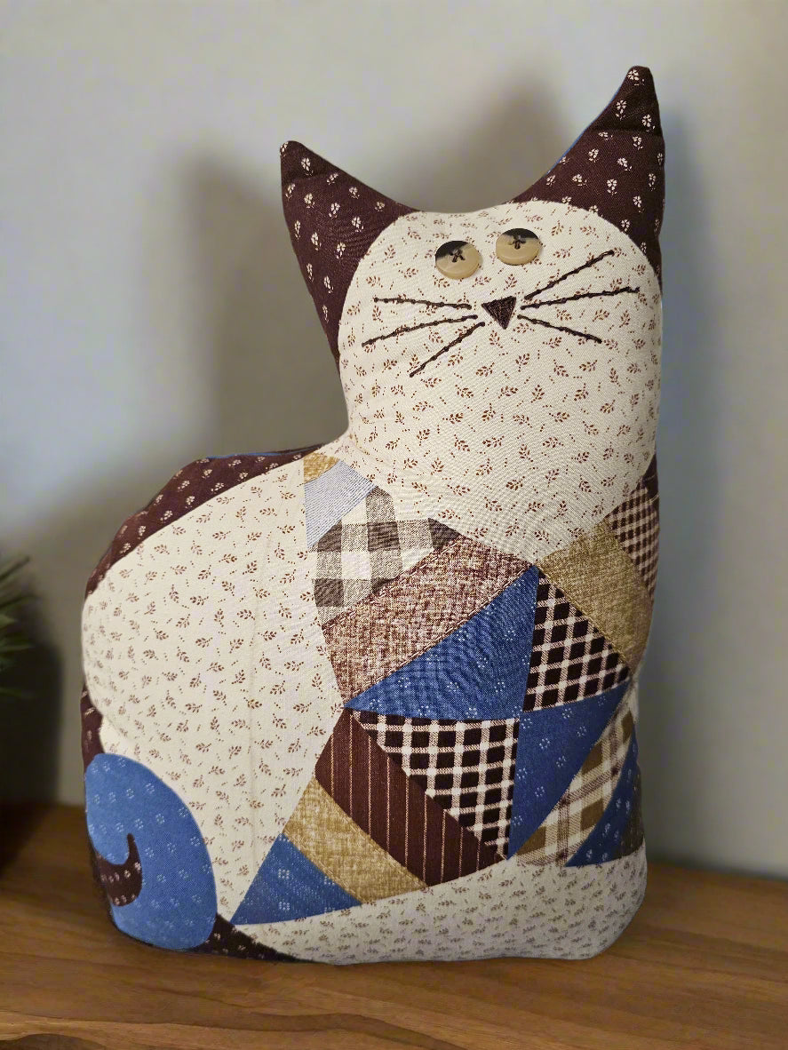 Patchwork Style Stuffed Cat Pillow