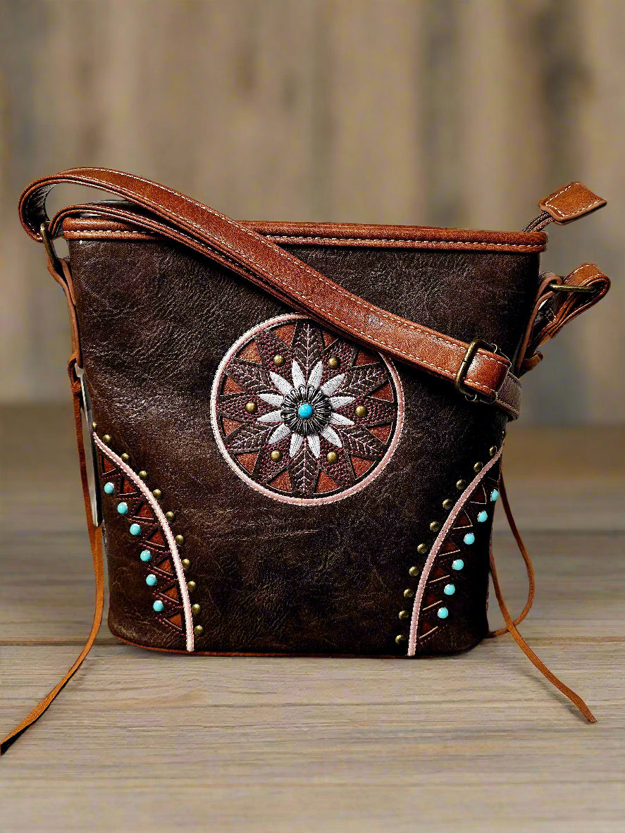 Dexi Embroidered Crossbody ~Brown