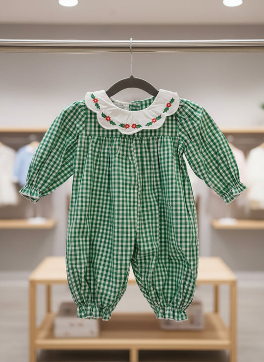 Green Gingham Girls Romper Size 12 mos