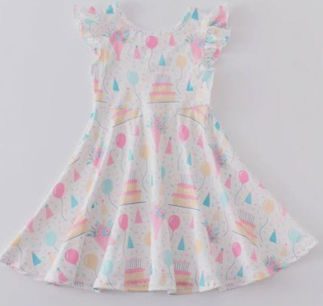 Birthday Cake Balloon Print Girls Dress Size 5