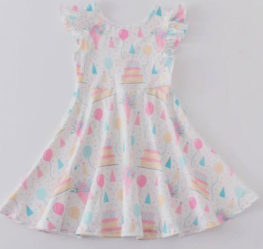 Birthday Cake Balloon Print Girls Dress Size 5