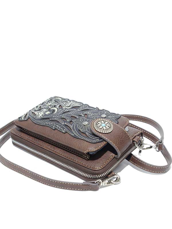 Laser-Cut Floral Crossbody Wallet & Phone Holder - Brown, photo 2 of 4