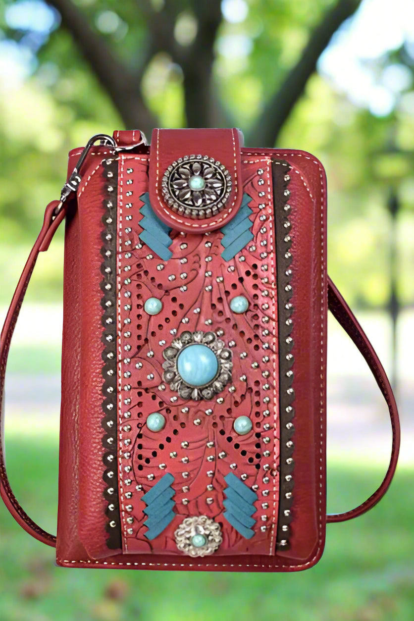 Turquoise Nails Details Cellphone Holder/Wallet Red