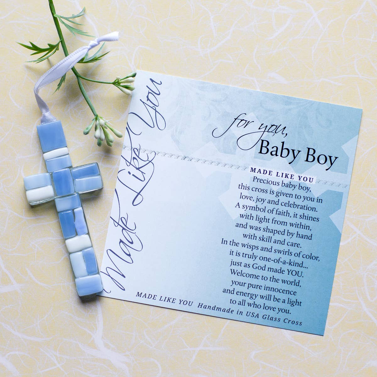 New Baby Boy Gift USA Handmade Mosaic Glass Cross 4485