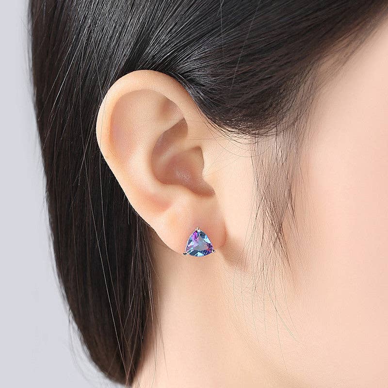 Rainbow Tourmaline Stud Earrings in 925 Sterling Silver