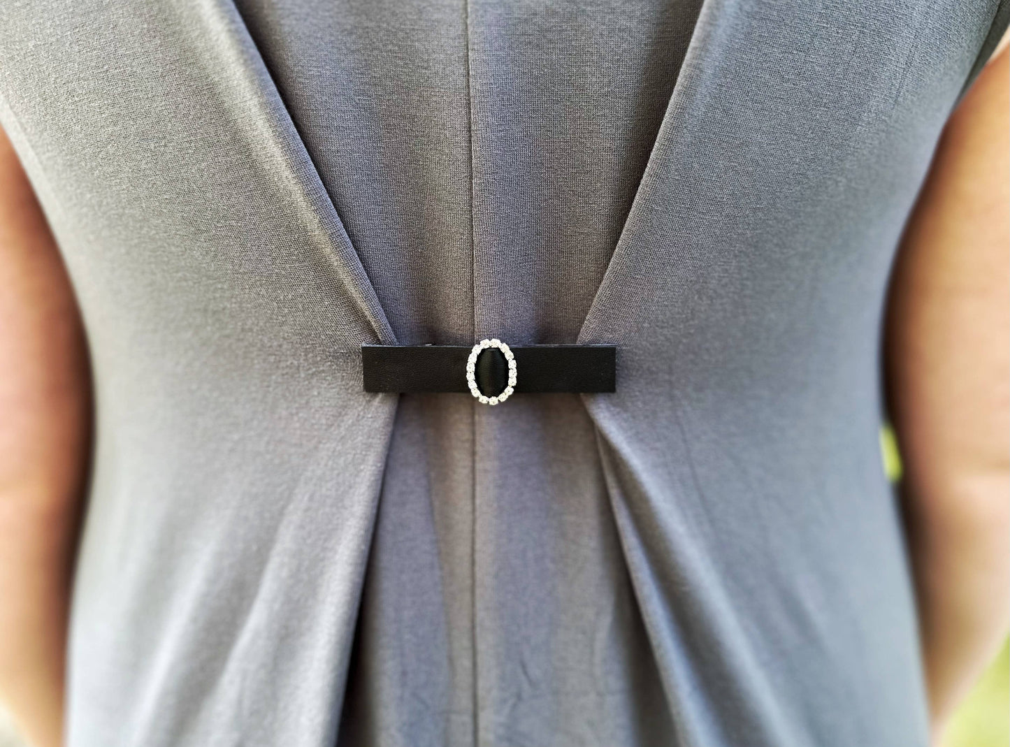 Black Leather & Rhinestones Cinch Clip for Dresses