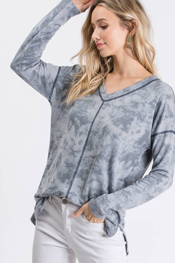 Vintage Tie Dye V Neck Top: Vintage Denim