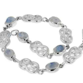 Sterling Silver Rainbow Moonstone Celtic Knot Link Bracelet