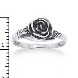 Small Sterling Silver Detailed Rose Flower Ring: Size 4