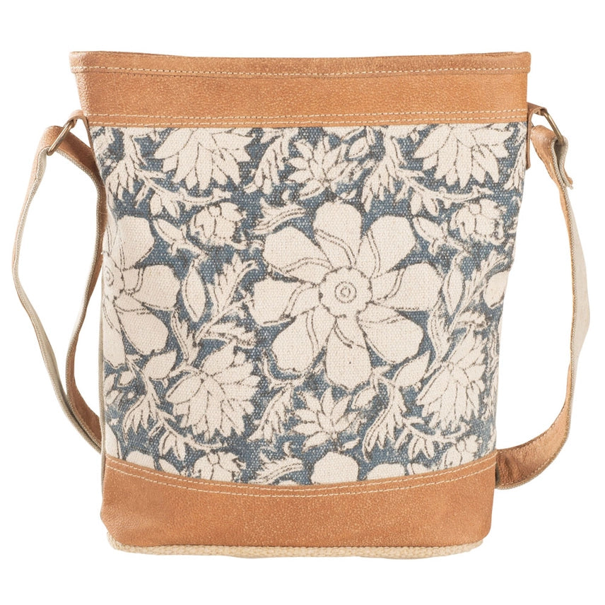 Blue Canvas with Flowers Crossbody