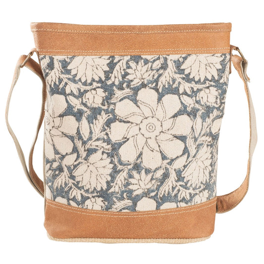 Blue Canvas with Flowers Crossbody