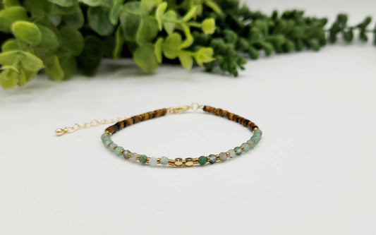 ABUNDANCE-Moss Agate/Green Aventurine/Tiger Eye Bracelet-3mm