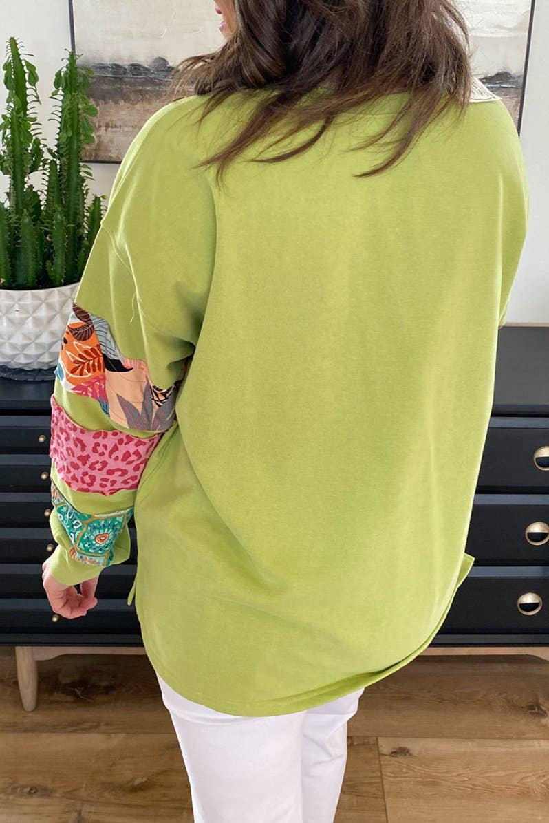 Plus Patchwork Long Sleeve Sweatshirt