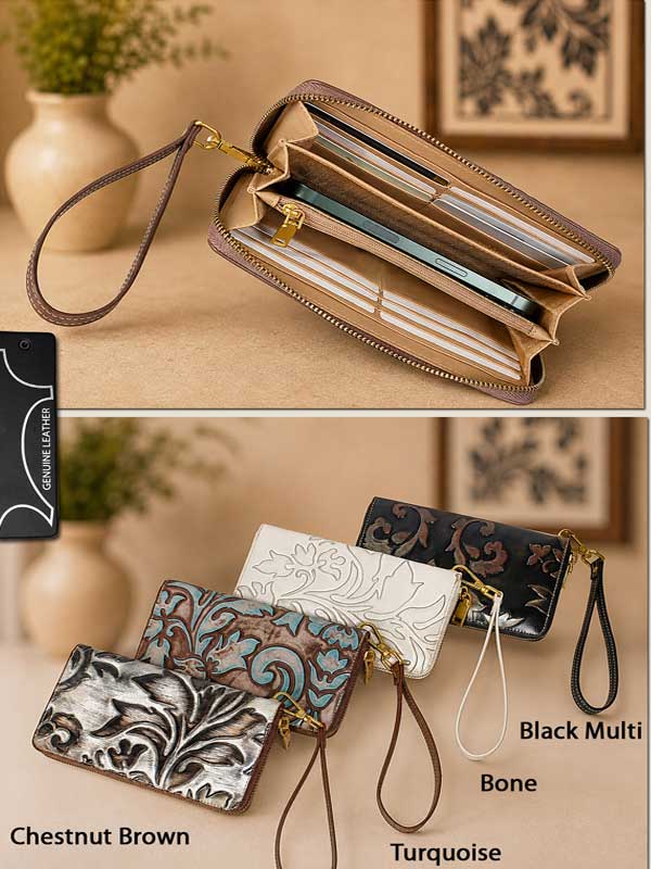 5023 Odessa Wallet - Genuine Tooled Embossed Leather : Chesunt Brown