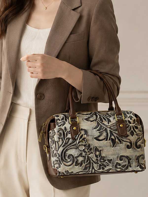 Glory - Genuine Tooled Embossed Leather : Chestnut Brown