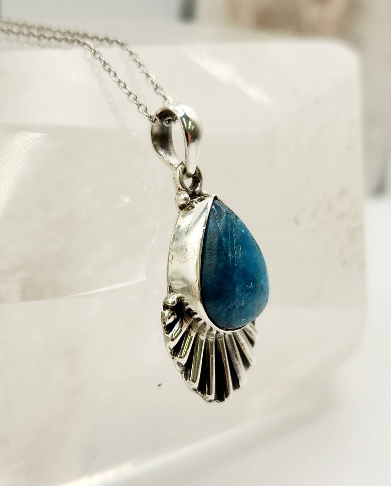 Blue Apatite Gemstone Pendant-Sterling Silver(925)