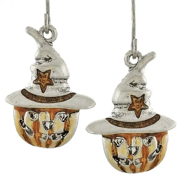Halloween Pumpkin Scarecrow Face Metal Earrings