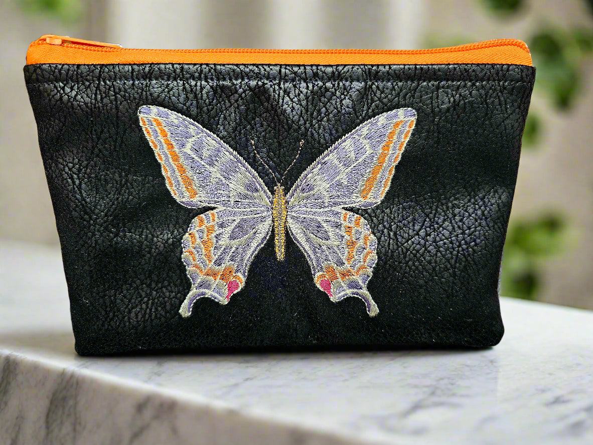 Butterfly Faux Leather Embroidered Pouch