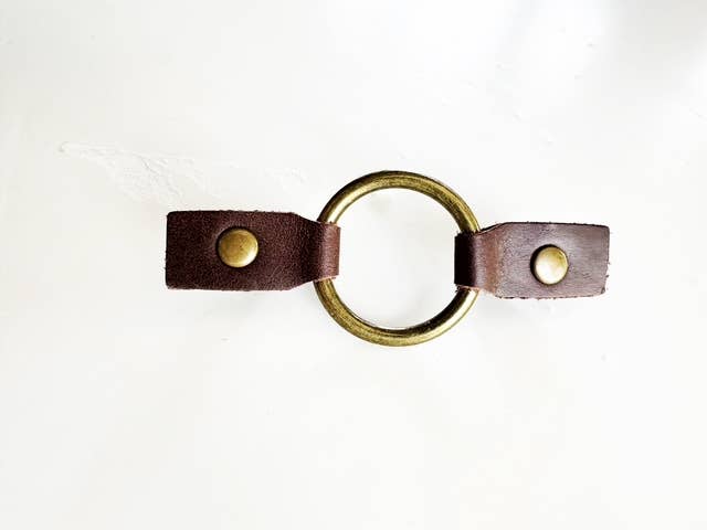 Cinch Clip for Clothes Bronze w/ Studded Brown Leather Clasp