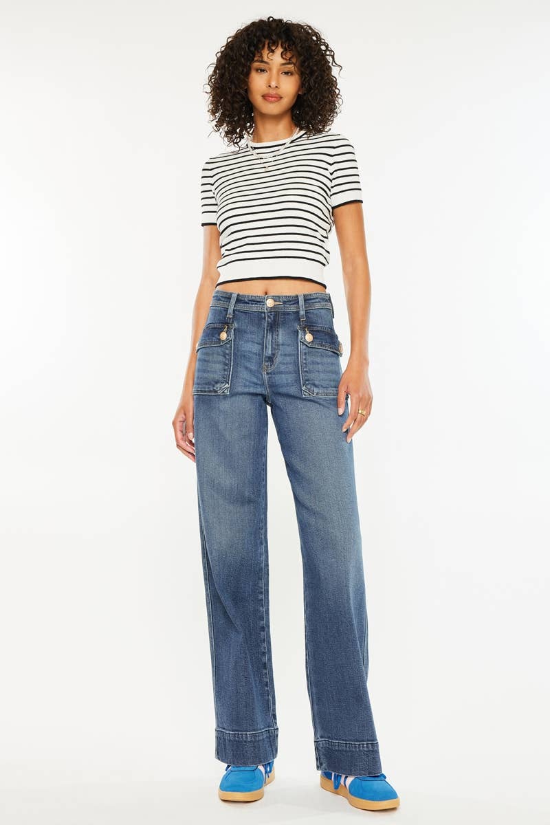 HIGH RISE WIDE LEG JEANS- DARK