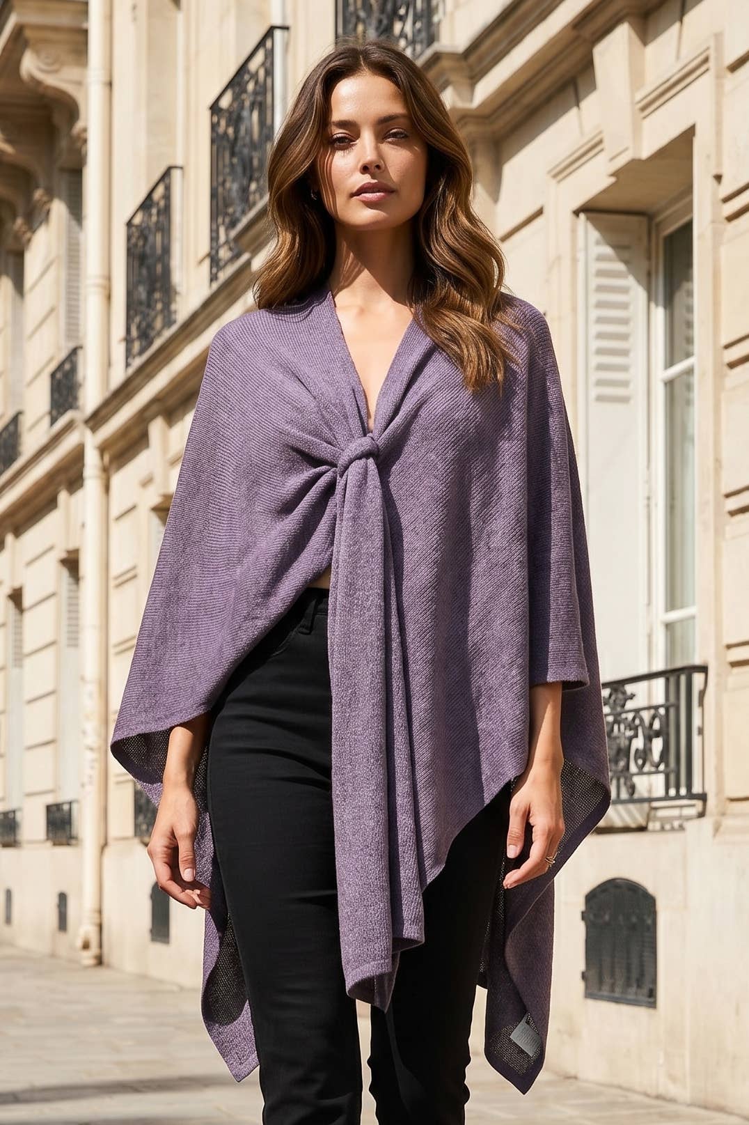 Violet dream cozy sweater knit poncho shawl wrap, one size
