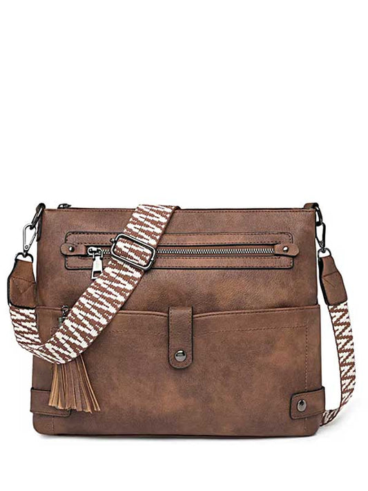 Bridget Distressed Vegan Leather Crossbody Bag - Brown