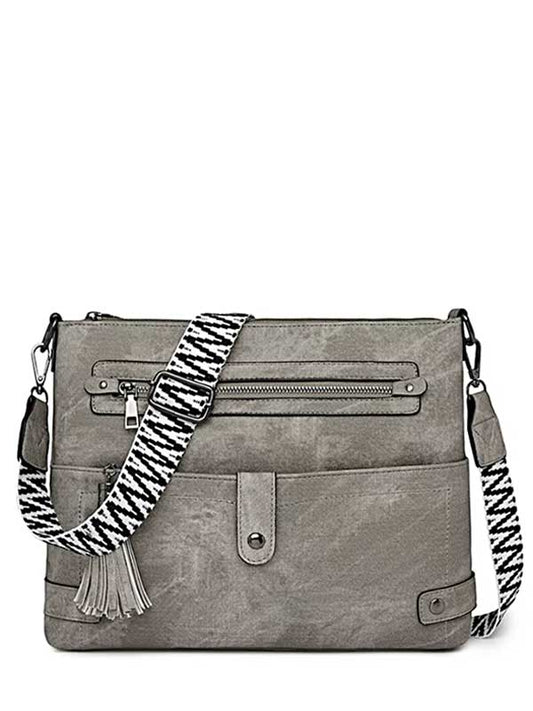 Bridget Crossbody Bag - Gray, distressed vegan leather