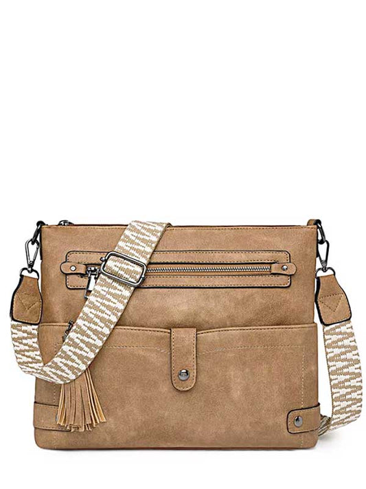 Bridget Crossbody Bag - Saddle, distressed vegan leather