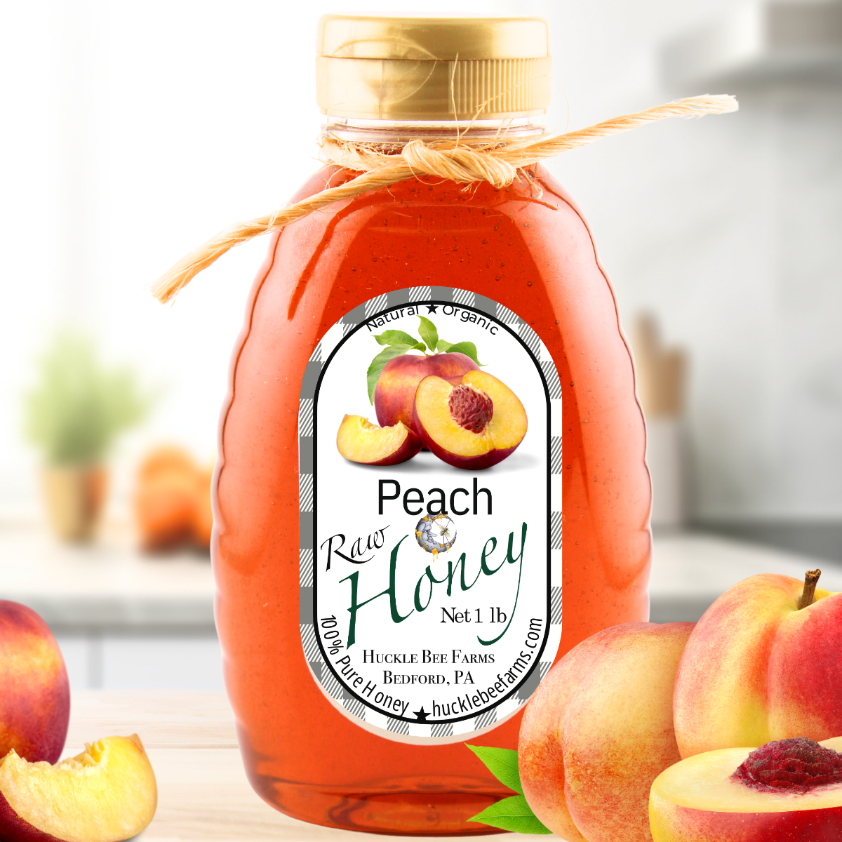 Peach Infused Raw Honey: 1 lb Bottle