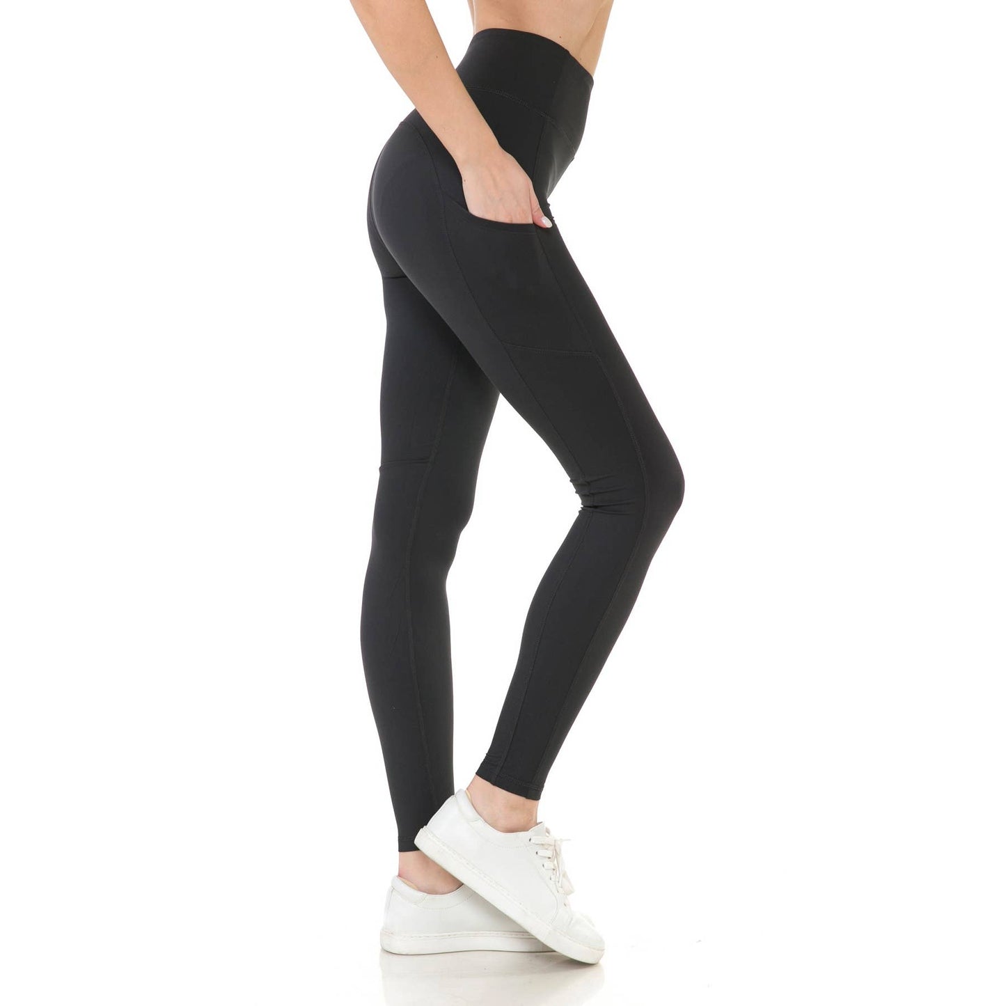 High Waist Activewear Leggings - Side Pockets: Black