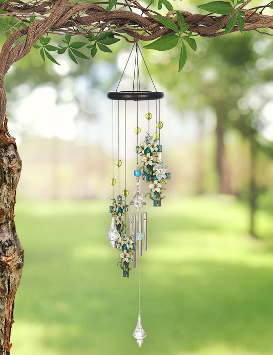27" Serenity Holly Cross Wind Chime, aluminum and acrylic