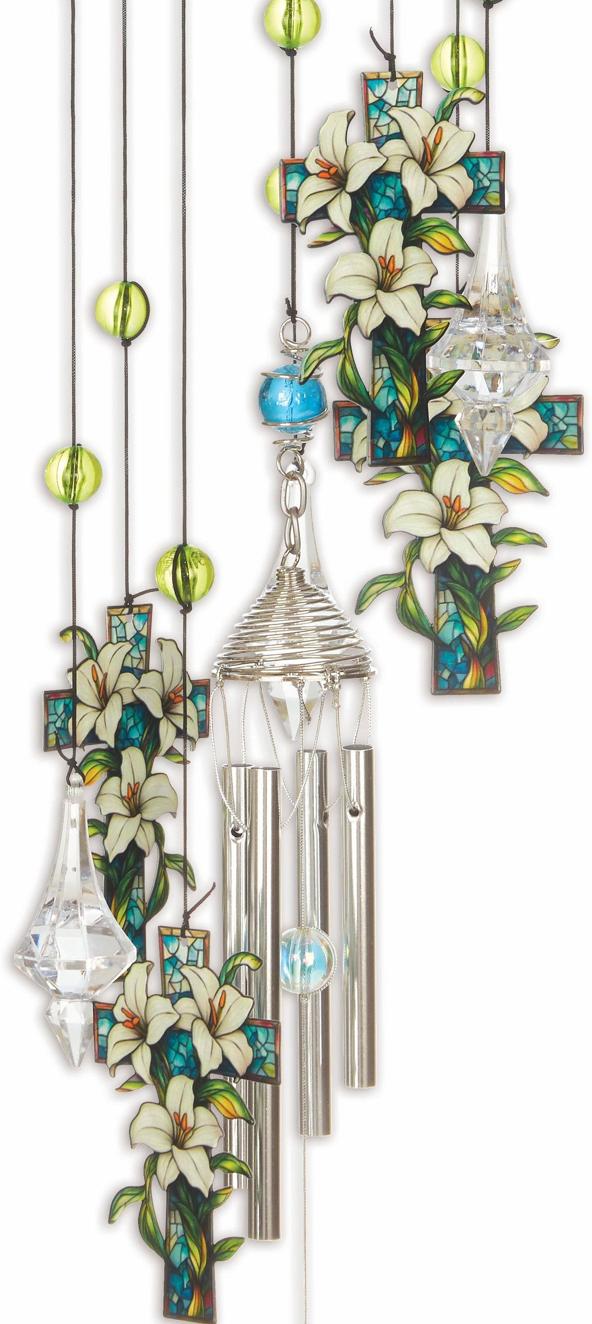 27" Serenity Holly Cross Wind Chime, aluminum and acrylic, photo 3 of 3