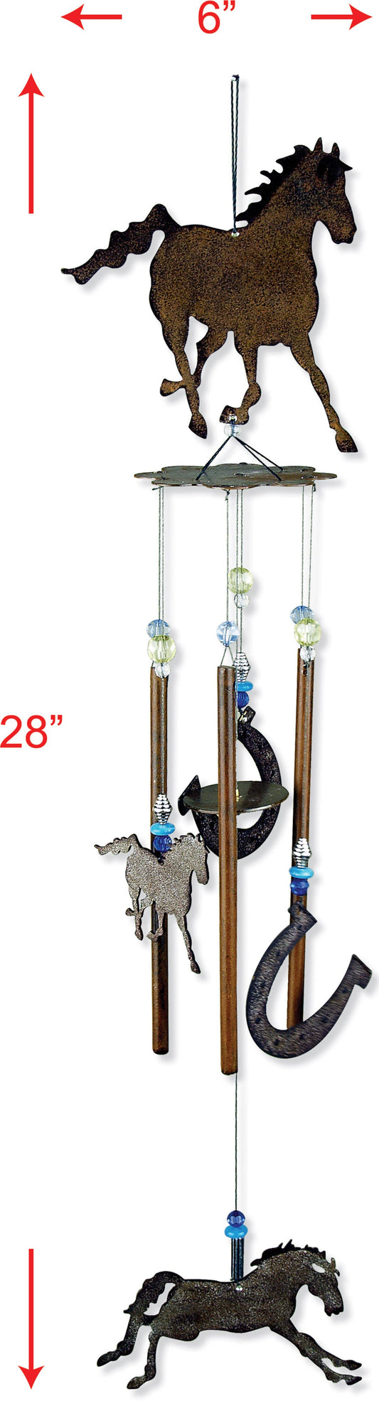 28" Galloping Cowboys Mustang Wind Chime - metal garden decor