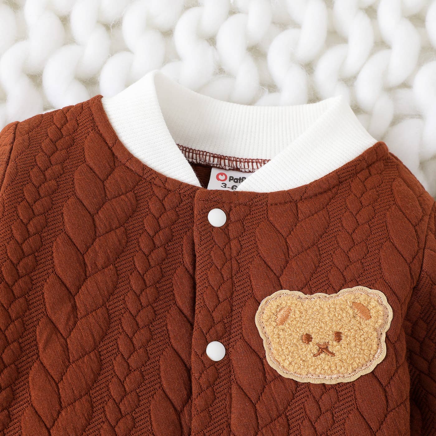 Baby Bear Knit Jumpsuit Onesie: Brown / 9-12M