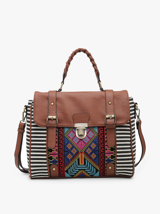 Harlow Aztec Embroidered Satchel: Black