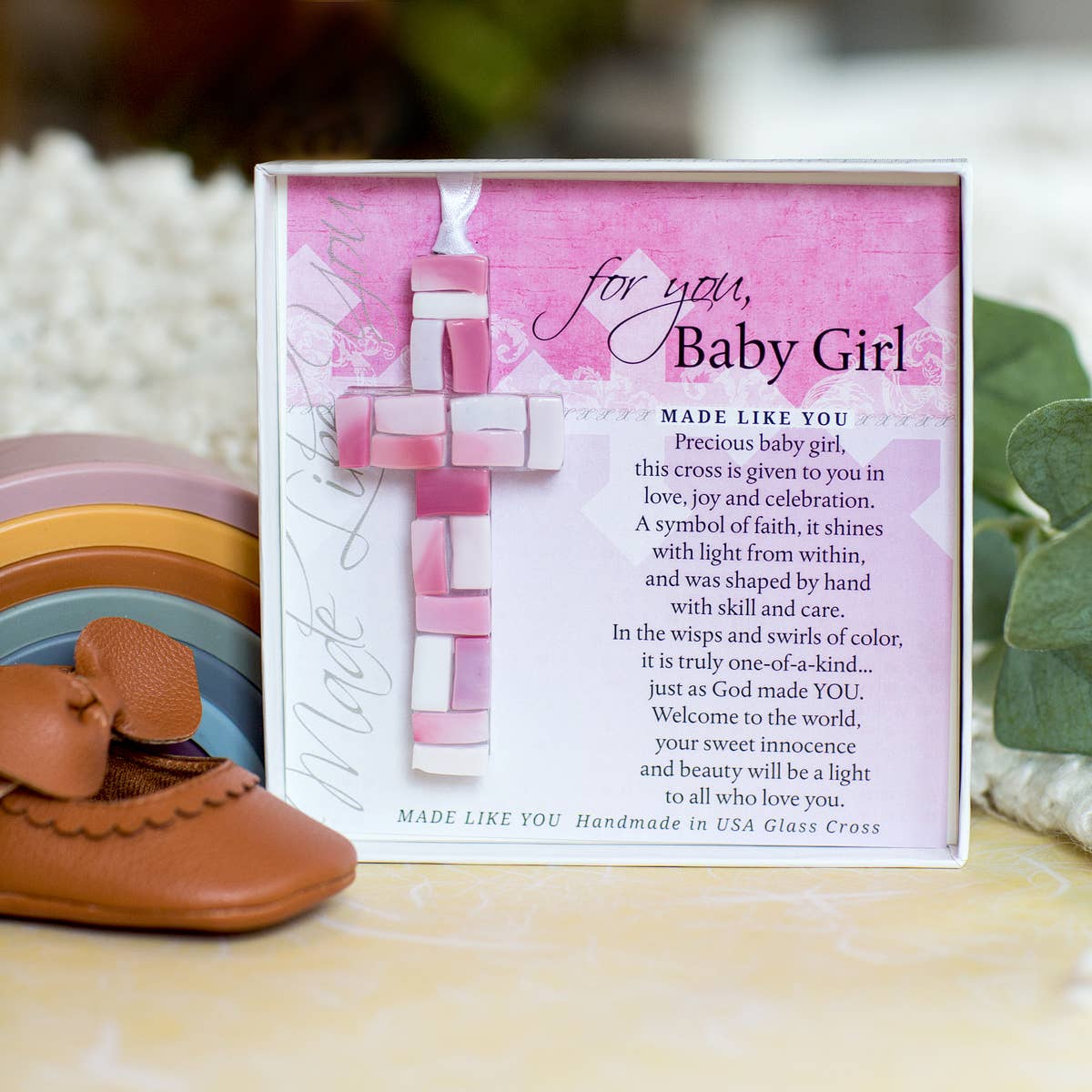 New Baby Girl Mosaic Glass Cross