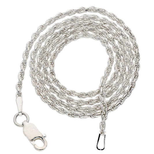 2mm Sterling Silver Diamond-Cut Rope Chain Necklace: 20in