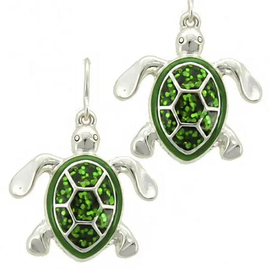 Glitter_green Turtle Drop Earrings_fish Hook.
