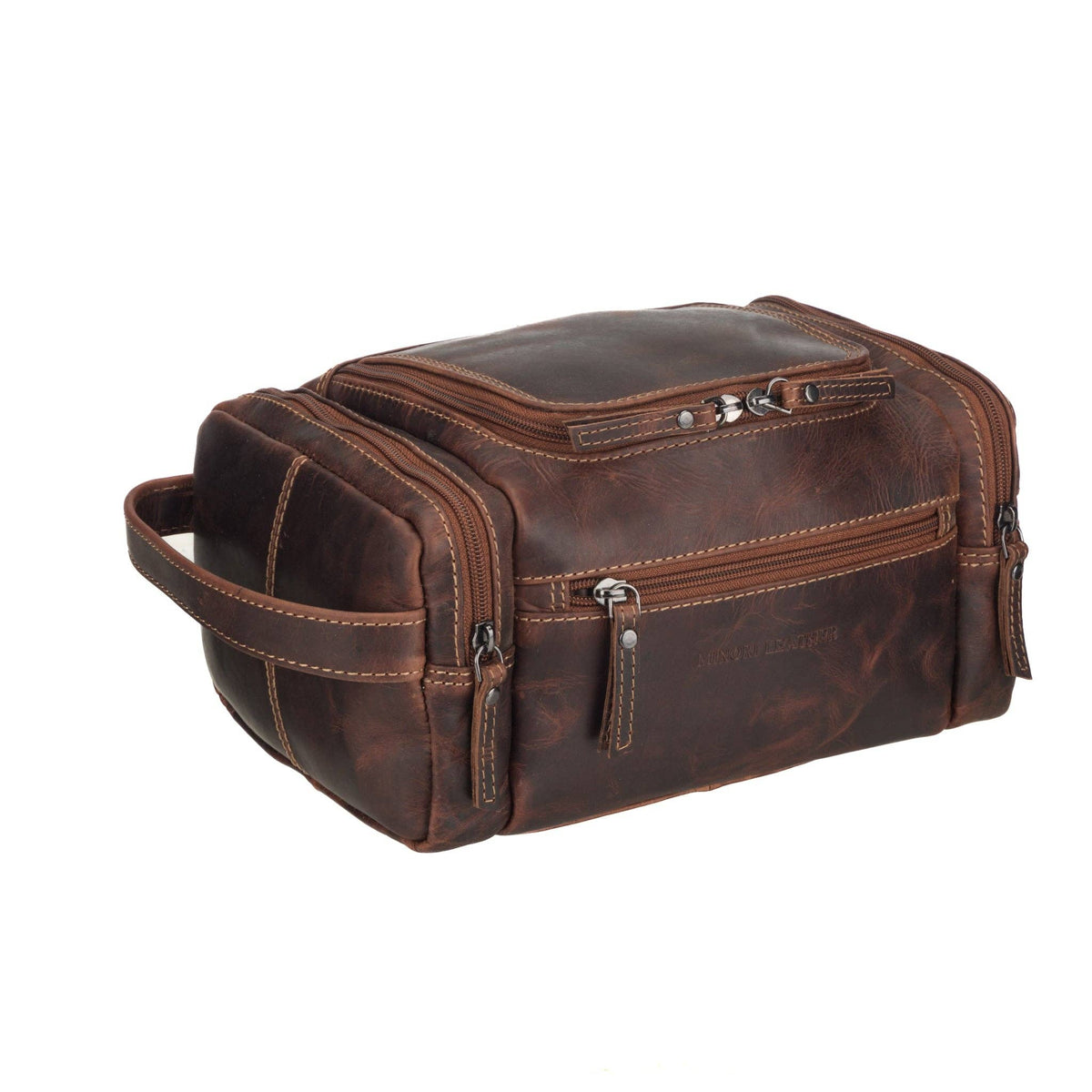Premium Leather Toiletry Bag, Dopp Kit for Men – Winston – Chestnut
