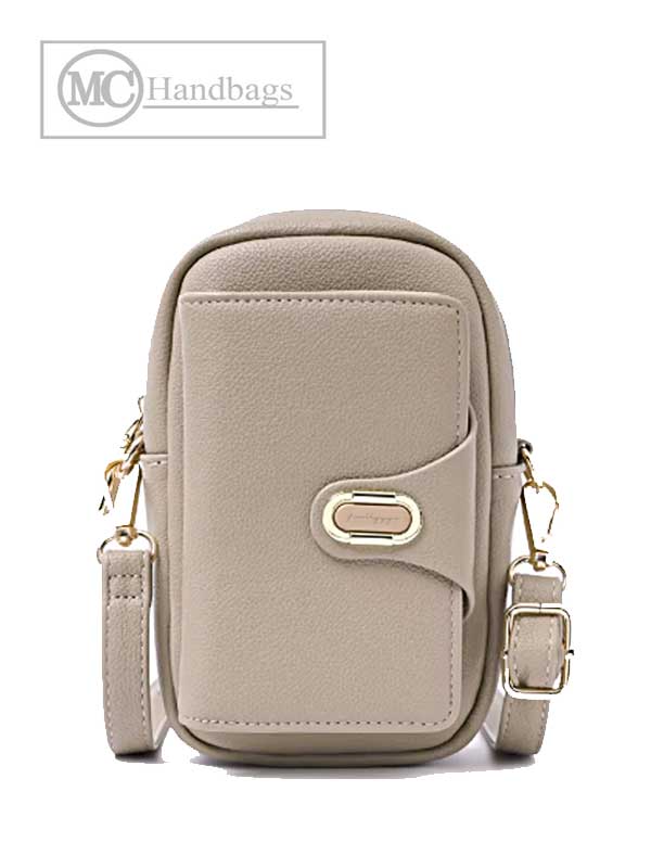 Tera camel pebbled vegan leather compact crossbody bag