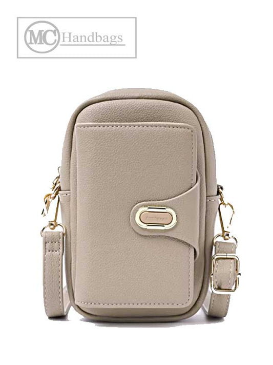 Tera camel pebbled vegan leather compact crossbody bag