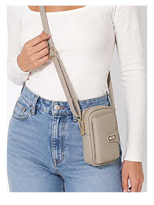Tera camel pebbled vegan leather compact crossbody bag, photo 2 of 3