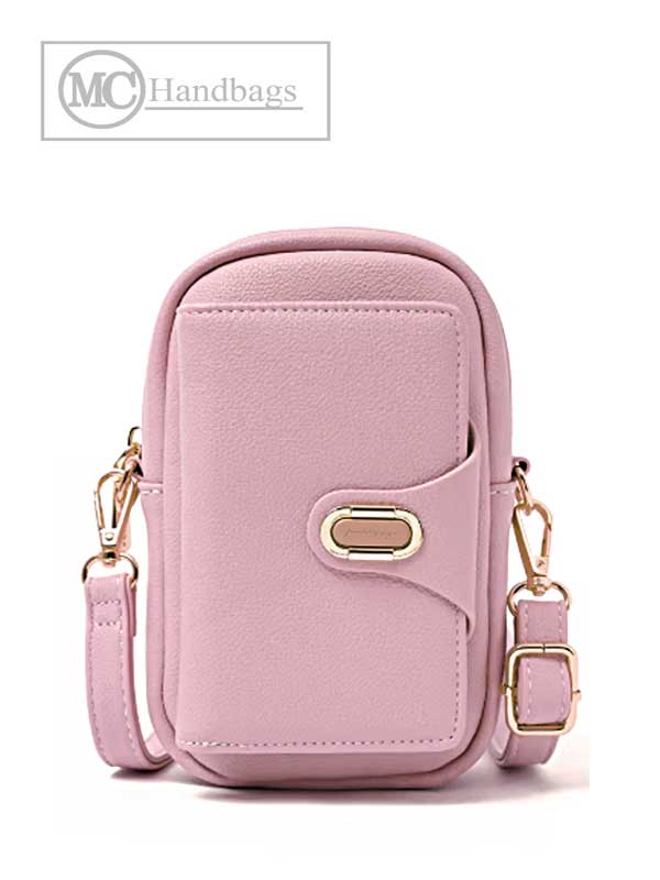 Tera pink pebbled vegan leather compact crossbody bag
