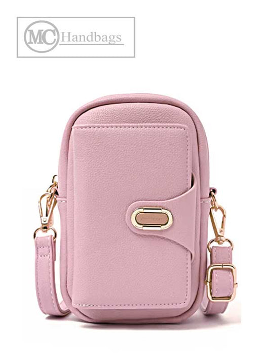 Tera pink pebbled vegan leather compact crossbody bag