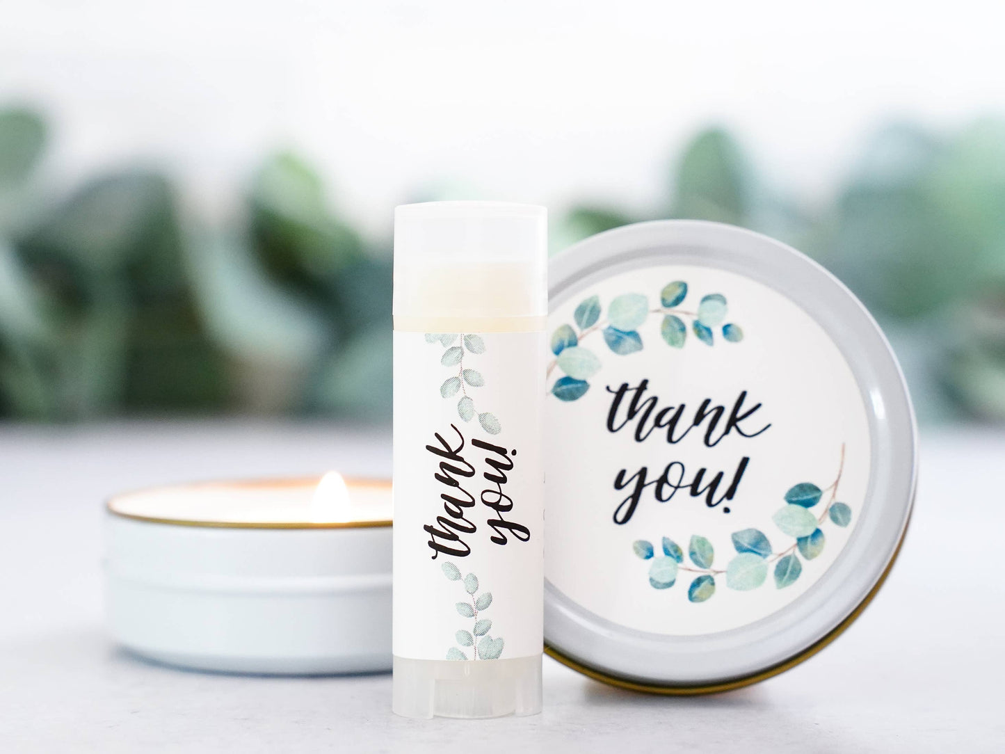 Thank You- Small favor or gift: Lavender / Candle and Lip Balm SET in drawstring bag