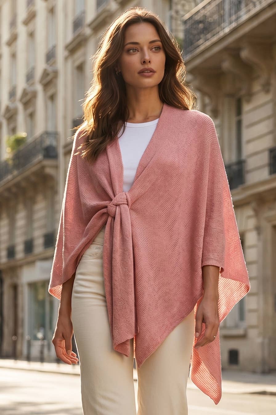 Desert blush cozy sweater knit poncho shawl wrap, one size